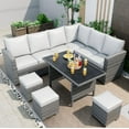 thumbnail image 1 of Ataucjin Patio Furniture Set, 7 Piece Patio Dining Sofa Set, Outdoor Sectional Sofa Conversation Set All Weather Wicker Rattan Couch Dining Table & Chair with Ottoman, 1 of 4