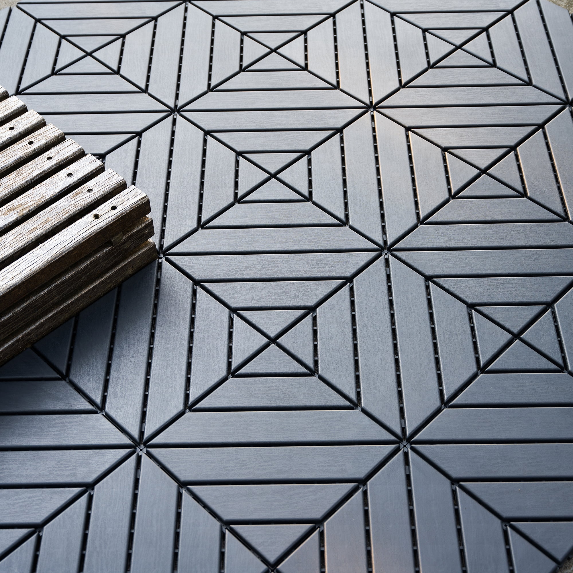 Gray Polypropylene Interlocking Outdoor Deck Tiles, 12" x 12"