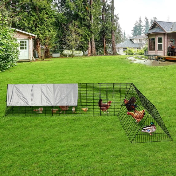 Ataucjin Portable Chicken Tunnel Run with Corner Frames, Predator-Proof Chicken Coop with Steel Construction & Waterproof Tarp for Hens/Ducks/Rabbits, Free-Range Garden Protection
