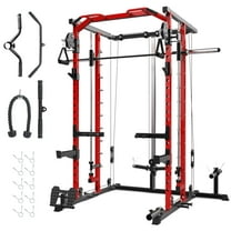 Ataucjin Power Cage,Smith Machine Squat Rack,Heavy Duty Power Rack for Home Gym with Pulley System,Dip Bar,LAT Pulldown,Multifunctional Squat Rack for Home Gym,Weight Cage for Home Gym
