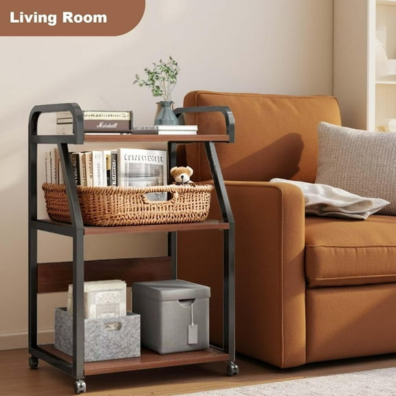 Ataucjin Printer Stand, 3 Tier Printer Table with Storage Shelf, Multifunctional Rolling Printer Cart, Computer Tower Stand with Wheels for Home Office Organization