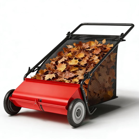 Ataucjin Push Lawn Sweeper,26 inch Width Enhanced 4-Brush System, 7 ft Capacity Heavy Duty Steel Frame, Ideal for Yard and Garden Cleanup