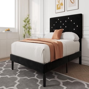 Ataucjin Queen Bed Frame with Crystal Diamond Tufted Upholstered Headboard,Velvet Platform Bed with Sturdy Wood Slats, No Box Spring Needed, Easy Assembly, Noise-Free
