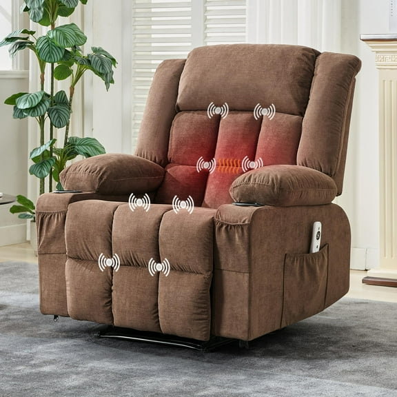 Ataucjin Recliner Chair for Living Room, Rocking Chairs with Massage and Heat, Nursery Swivel Glider Chair for Adults, Wide Comfy Couch with Side Pockets and Cup Holder, Single Sofa for Bedroom