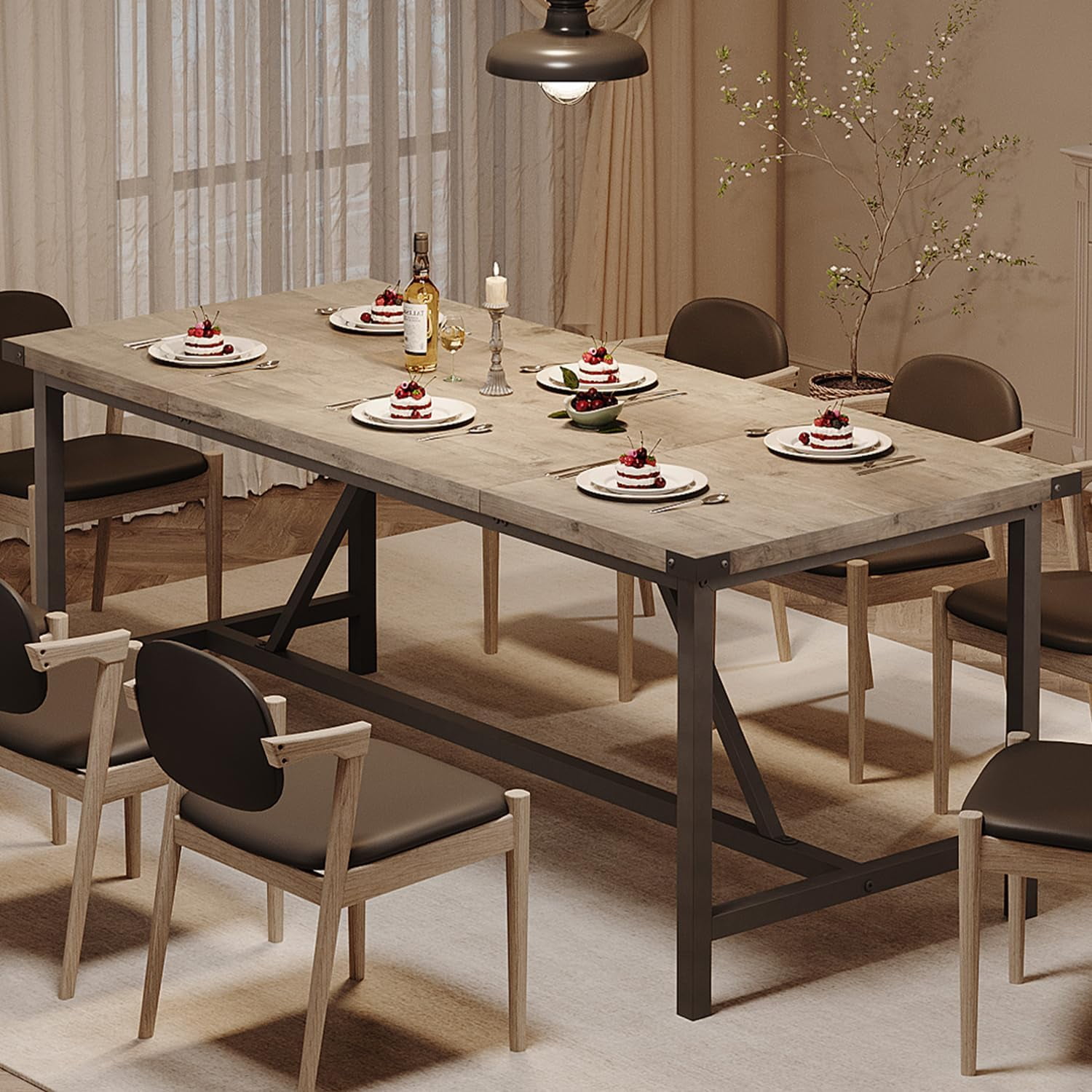 Ataucjin Rectangle Dining Table for 6-8 People, Large Kitchen Table 70.87" Heavy Duty Industrial ...