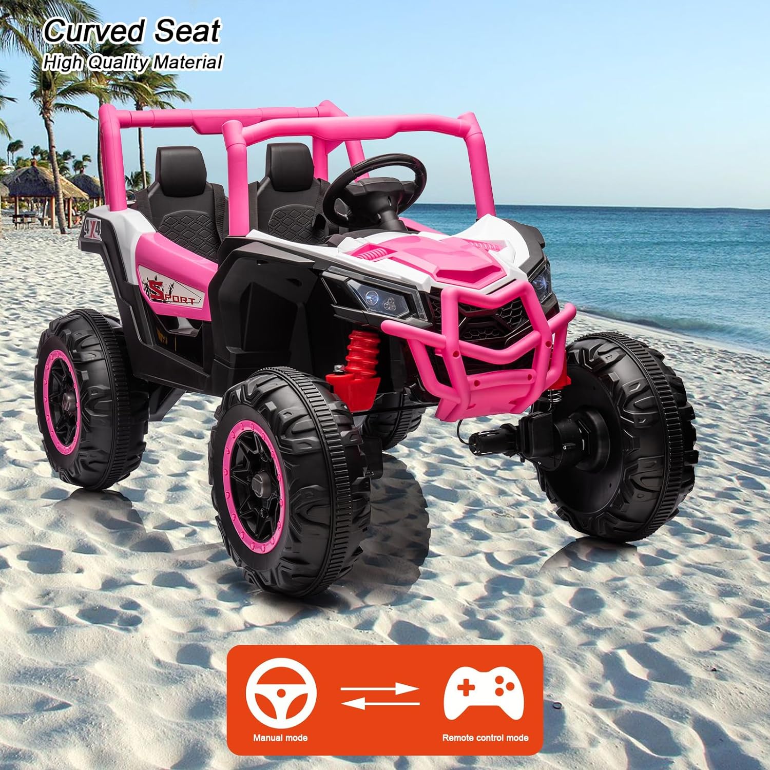 Patikuin 24V 2-Seater Kids UTV - 4WD Ride-On Car With Parent Remote Control, Music, Lights & Leather Seats (Red)