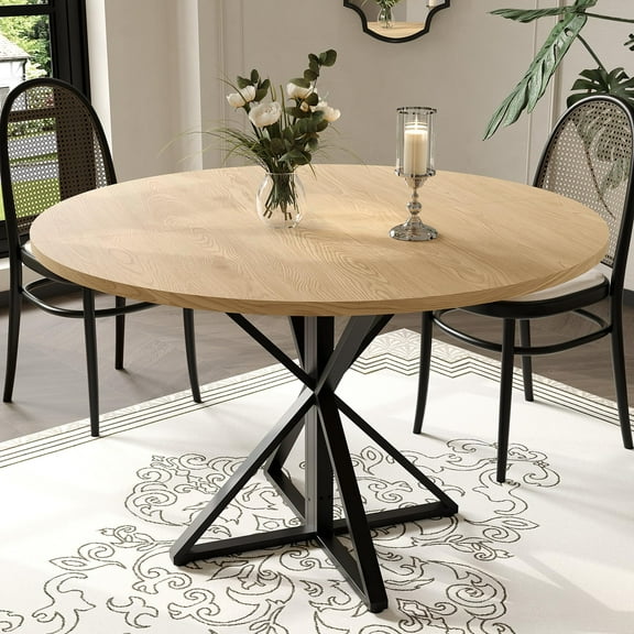 Ataucjin Round Dining Table for 4, 47" Dining Table, Circle Table, Dining Room Table with Heavy Duty Metal Base, Round Kitchen Table for Kitchen Dinning Room(only table)