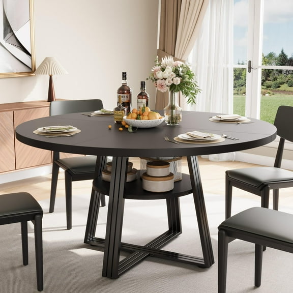 Ataucjin Round Dining Table for 4-6,42" Farmhouse Kitchen Table with Storage,Circle Dinner Tables for Kitchen,Dining Room,Living Room,Meeting Room, Apartment,Space Saving Wood Kitchen & Dining Room