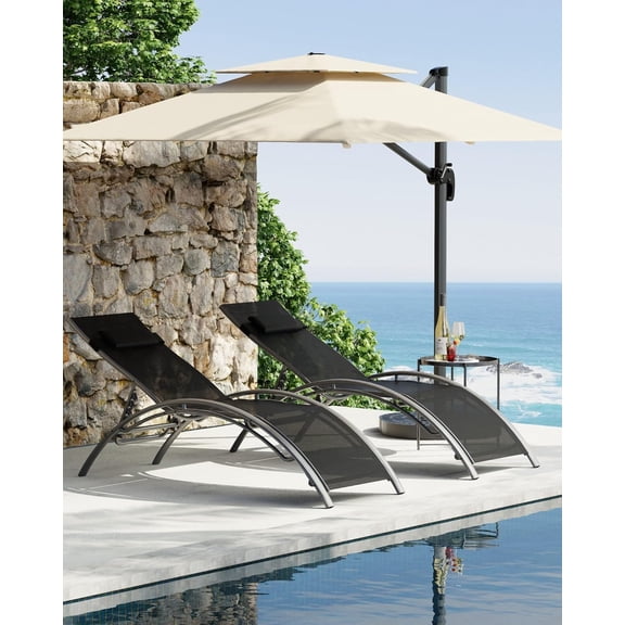 Ataucjin Set of 2 Adjustable Outdoor Lounge Chairs, 350lbs Capacity Aluminum Frame Patio Recliners with Cloud-Edge Waterfall Front, 4-Position Textilene Mesh Foldable Chairs for Pool, Deck, Garden