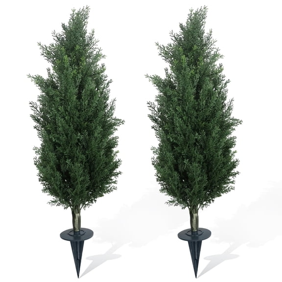 Ataucjin Set of 2 Artificial Cedar Topiary Trees, UV Resistant Outdoor Faux Cypress Plants for Front Porch, Garden & Patio, Realistic Fake Evergreen Trees with Ground Spikes for Home Decor.3ft/4ft