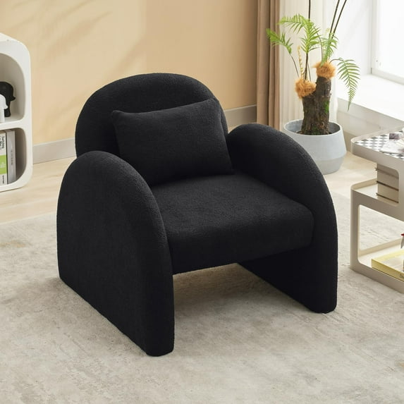 Ataucjin Sherpa Accent Chair,Teddy Upholstered Arm Single Sofa,Modern Fluffy Reading Chair for Living Room, Bedrooms, Corner,Mid Century Accent Armchair Velvet White Accent Chair for Office Study