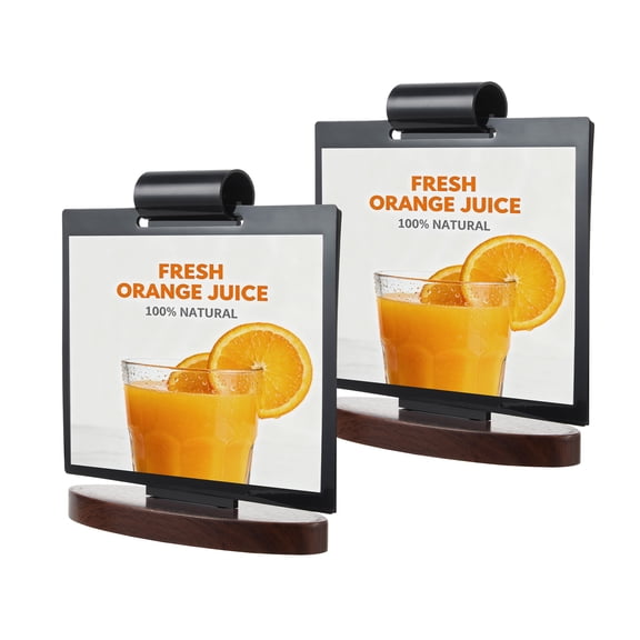 Ataucjin Show 15 Stand Tabletop Easel, 2 Pack A5 Horizontal Acrylic Flip Menu Sign Holder with Walnut Wood Base, Desktop Display Organizer for Restaurant Cafe Shop Office Menu Poster