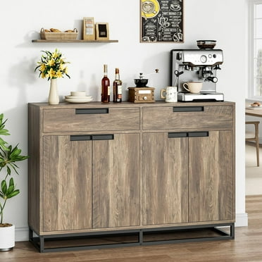 Ataucjin Sideboard Buffet Cabinet, 55" Large Kitchen Accent Modern Storage Cabinet with 2 Drawers and 4 Doors, Coffee Bar Buffet Table for Kitchen, Dining Room