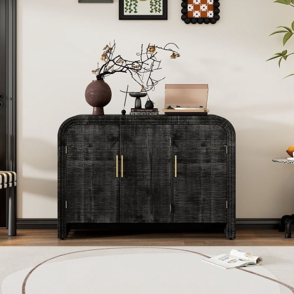 Ataucjin Sideboard Buffet Cabinet With Storage,Retro Minimalist Curved Storage Cabinet,Coffee Bar Cabinet,Buffet Table Console Cabinet With Adjustable Dividers For Living Dining Room Entryway