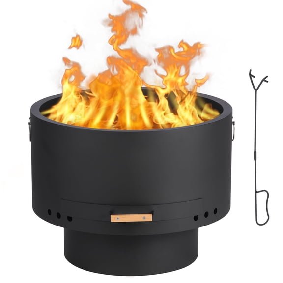 Ataucjin Smokeless Firepit- 26" Wood Burning Fire Pit with 360° Airflow, Removable Ash Pan & Bamboo Lid - Low Smoke Bonfire Pit for Backyard, Patio, Camping