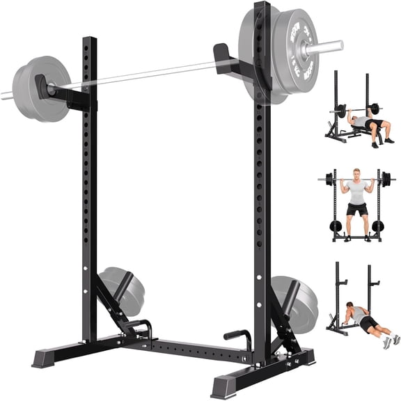 Ataucjin Squat Rack for Home Gym, Half Rack with Push-up Bars & J Hooks, Adjustable Barbell Stand Rack, Bench Press Rack with Weight Plate Storage