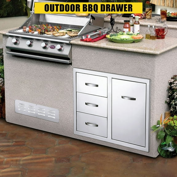 Ataucjin Stainless Steel Outdoor Kitchen Door for BBQ Island 33x22x22 Inch - Corrosion Resistant, Double-Layer, Easy Clean Surface, Ergonomic Handles, Hassle-Free Installation