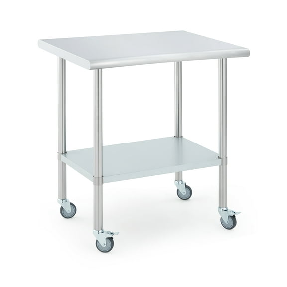 Ataucjin Stainless Steel Prep Table, Commercial Kitchen Worktable with 4 Caster Wheels and Adjustable Undershelf, Heavy Duty Metal Food Prep Table for Restaurant Garage Outdoor Works,24x30/24*48 Inch
