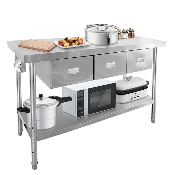 Ataucjin Stainless Steel Table with Drawers,Commercial Work Tables with Undershelf & Paper Towel Holder, Commercial Kitchen Prep Table Workbench for Home Restaurant Garage,60" X 24"/ 71" X 24"