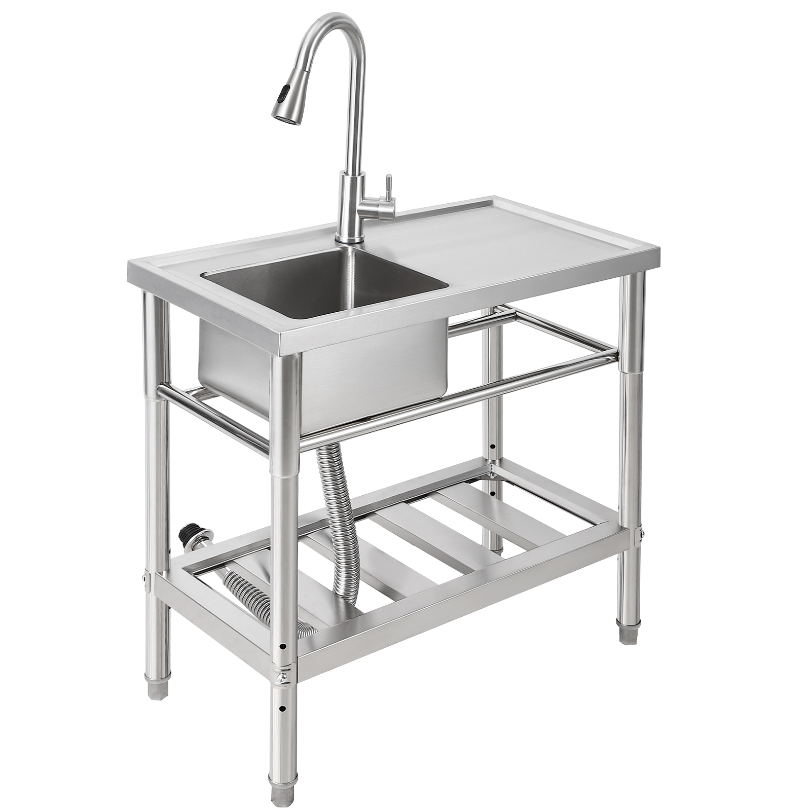 39.4 Inch Stainless Steel Utility Sink With Workbench – Single Bowl Freestanding, Brushed Finish