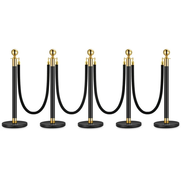 Ataucjin Stanchions and Ropes, Stainless Steel Stanchions and Black Ropes Set, Crowd Control Barriers with Three 5 Ft Black Rope, Queue Safety Barriers Line Dividers