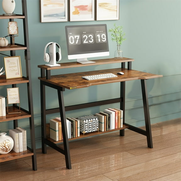 Ataucjin Standing Desk with Monitor Stand,Rolling Computer Desk for Student Writing Table for Small Space.