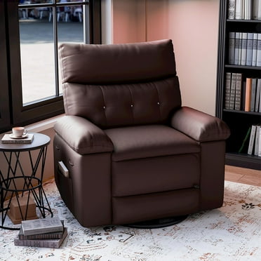 Ataucjin Swivel Massage Chair, Power Rocking Recliner Chair with Vibration and Heating, Overstuffed Faux Leather Single Sofa Chair, Rocking Glider Chairs for Living Room