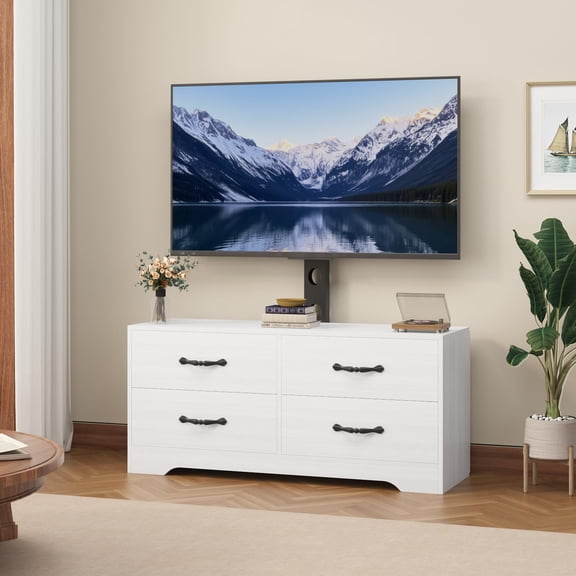 Ataucjin TV Stand with Mount,47.2" Modern Entertainment Center, 6-Drawer Rattan Dresser for 32-85 Inch TVs, Media Console Table with Storage for Living Room & Bedroom