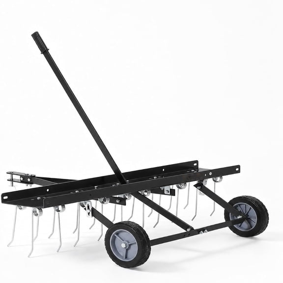 Ataucjin Tow-Behind Lawn Dethatcher Rake, Spring Steel Tines, Adjustable Hitch & Lift Handle, Pull Behind Thatch Rake for ATV & Riding Mower, Yard/Garden Grass Cleanup