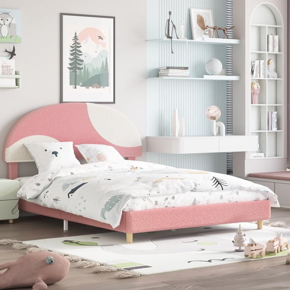 Ataucjin Twin Bed Frame with Round Boucle Headboard,Upholstered Arch Design, Wood Slat Support, No Box Spring Needed, Easy Setup