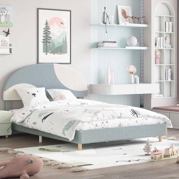 Ataucjin Twin Bed Frame with Round Boucle Headboard,Upholstered Arch Design, Wood Slat Support, No Box Spring Needed, Easy Setup