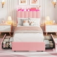 thumbnail image 1 of Ataucjin Twin Size Bed Frame with Storage Headboard, LED Bed Frame with 2 Drawers, Boucle Upholstered Platform Bed,Chic Wavy Headboard with Bookcase, No Box Spring Needed, 1 of 7