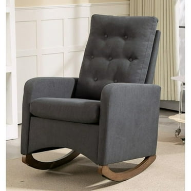 Ataucjin Upholstered Glider Rocking Chair Teddy Fabric Nursery Chairs High Backrest Reading Chair With Side Pocket And Rubber Wood Legs Accent Armchair For Living Bedroom Offices