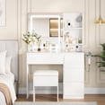 thumbnail image 1 of Ataucjin Vanity Desk with LED Mirror, Makeup Vanity Desk with 4 Drawers, Power Outlets, Storage Stool, Storage Shelves & Hair Dryer Holder , Adjustable 3 Lighting Modes, Makeup Vanity Set for Bedroom, 1 of 9