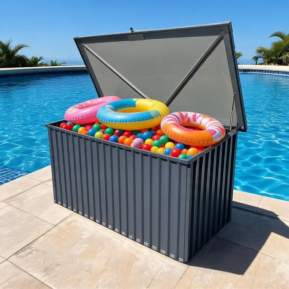 Ataucjin Waterproof Metal Outdoor Storage Box, Deck Chest with Lockable Lid, UV Resistant Patio Storage Box with Lockable Lid Perfect for Patio Furniture Cushions, Garden Tools, and Pillows