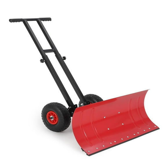 Ataucjin Wheeled Snow Plow Shovel, Heavy-Duty Steel Black Blade with Double Handle, 5 Angles, 2 Wheels, Back Saver Pusher for Snow Removal on Driveway, Sidewalks and Doorways