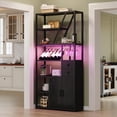 thumbnail image 1 of Ataucjin Wine Bar Cabinet with LED Lights, Tall Coffee Bar Station with Power Outlets and Wine Rack, Kitchen Microwave Stand Bakers Rack Cabinet for Living Room, 1 of 8