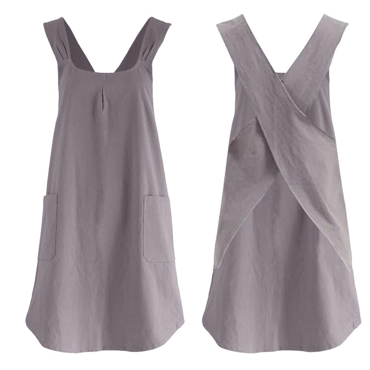Apron Staps Ataucjin Women Apron,Cotton Linen Solid Color Apron Slip Off Cross ...