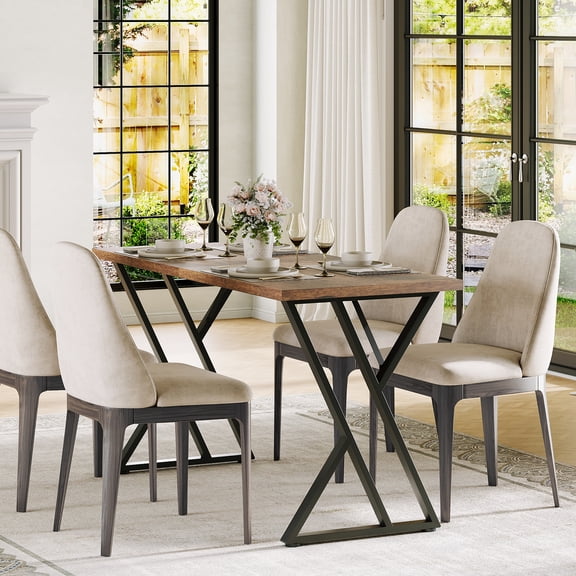 Ataucjin 【only table】 Modern Rectangular Dining Table for 6, Sturdy Wood Construction, Elegant Tiger Stripe Finish, Spacious Family Kitchen & Dining Room Furniture