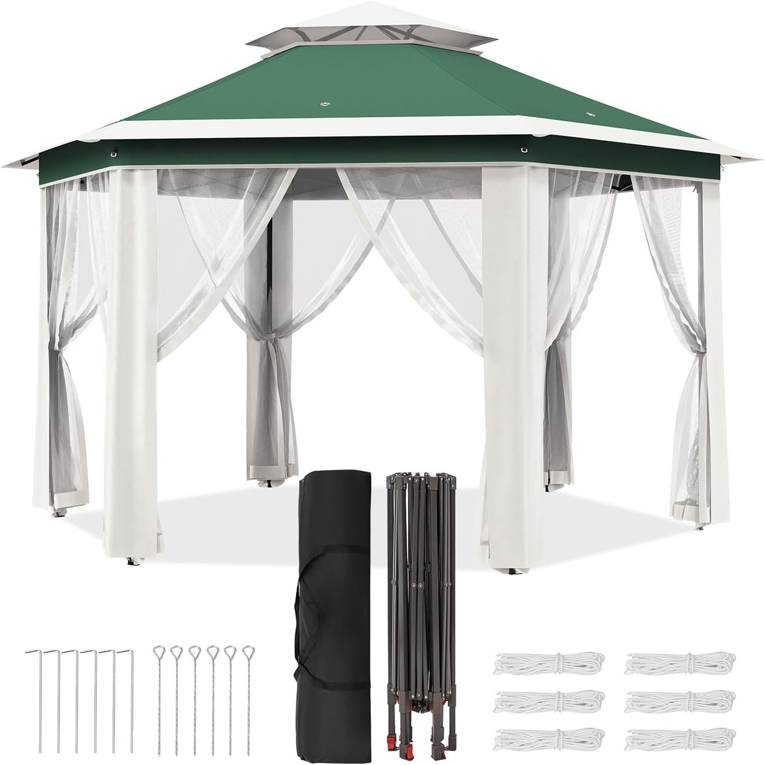 Ataucjin6.5 x 6.5ft, 6 Sided Outside Canopy Tent with Mosquito Netting, Small Outdoor Patio Gazebo Tent with Heavy Duty Steel Frame for Backyard Patio Garden Activities