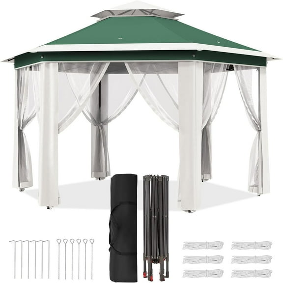 Ataucjin6.5 x 6.5ft, 6 Sided Outside Canopy Tent with Mosquito Netting, Small Outdoor Patio Gazebo Tent with Heavy Duty Steel Frame for Backyard Patio Garden Activities