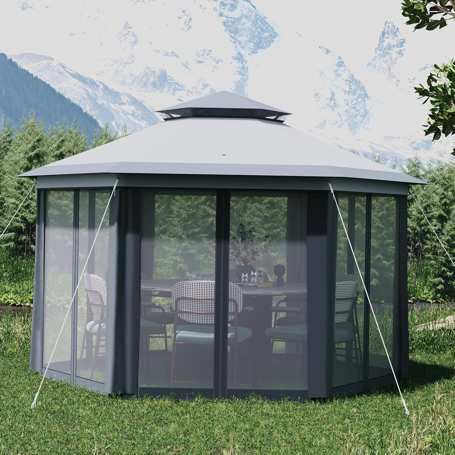 Ataucjin6.5 x 6.5ft, 6 Sided Outside Canopy Tent with Mosquito Netting, Small Outdoor Patio Gazebo Tent with Heavy Duty Steel Frame for Backyard Patio Garden Activities