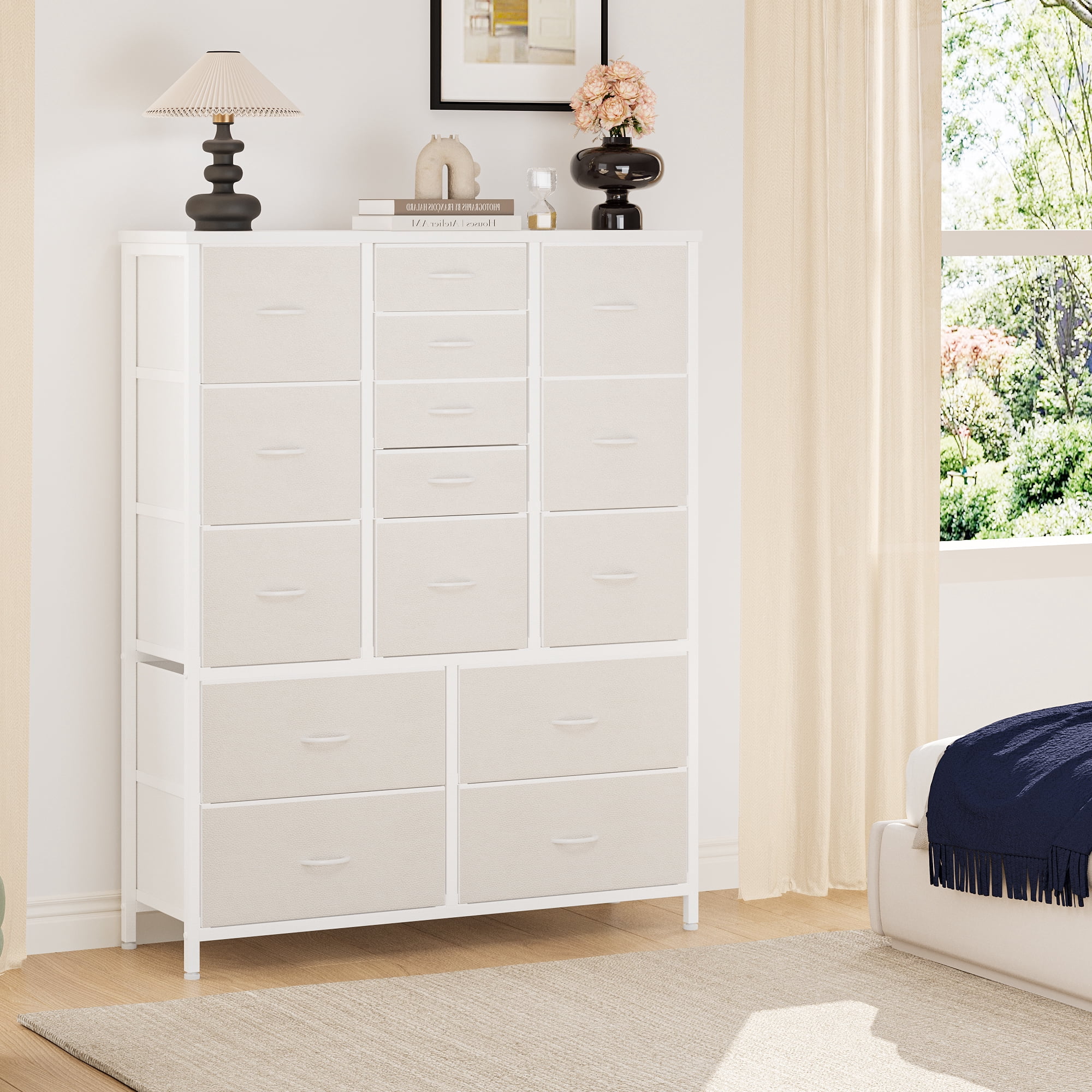 Ataujin 15 Drawers Dresser for Bedroom, Tall Fabric Storage Cabinet ...
