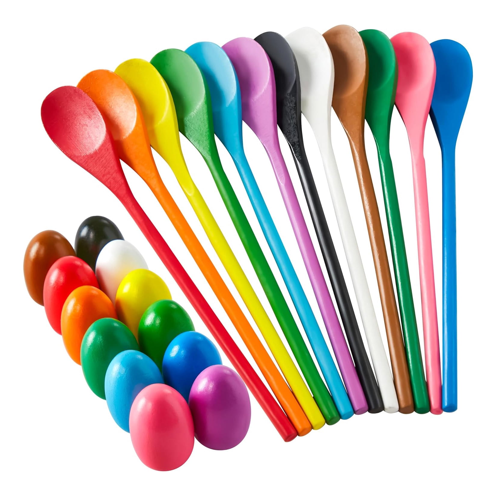Ataujin 24 PCS Easter Egg and Spoon Race Game Set, Fun Express Egg Spoon Game, 12 Players Carnival Egg and Spoon Relay Game, Outdoor Yard Easter Egg Hunt Birthday Party Lawn