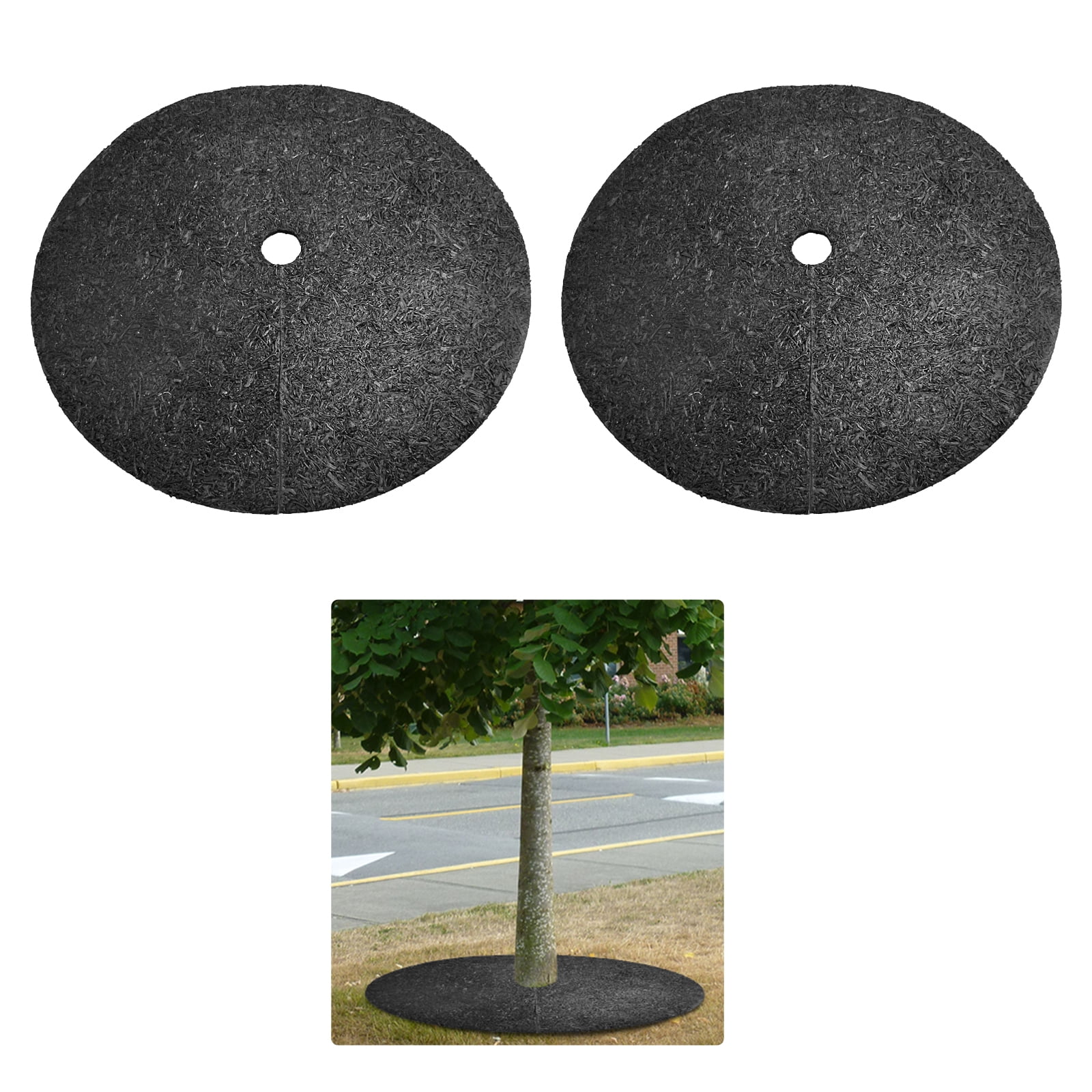 Ataujin 36 Inch Rubber Tree Mulch Ring, 2 Pack Reusable Rubber Tree Mulch Rings, 36 Inch Round Weed Barrier Mat for Landscaping, Root Protection