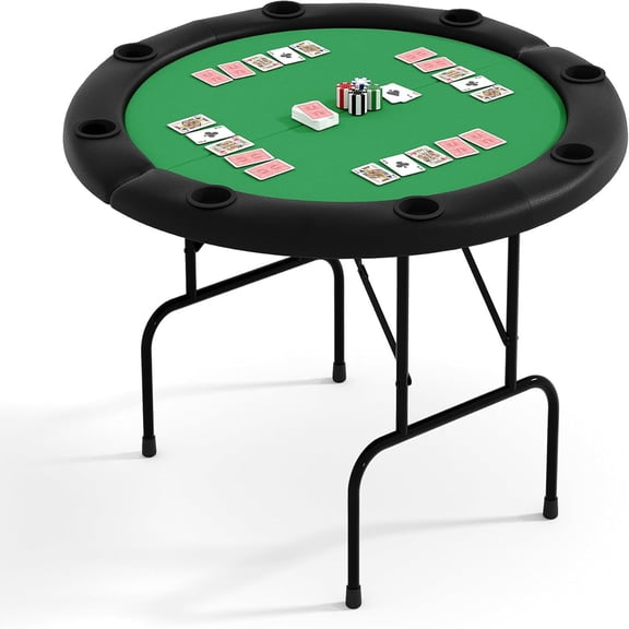 Ataujin 48 Inch 8 Player Round Folding Poker Table with Cup Holders, 48 Inch Professional Casino Grade Card Table, Casino Grade Felt Surface for Texas Holdem & Blackjack, Portable Card Game Table