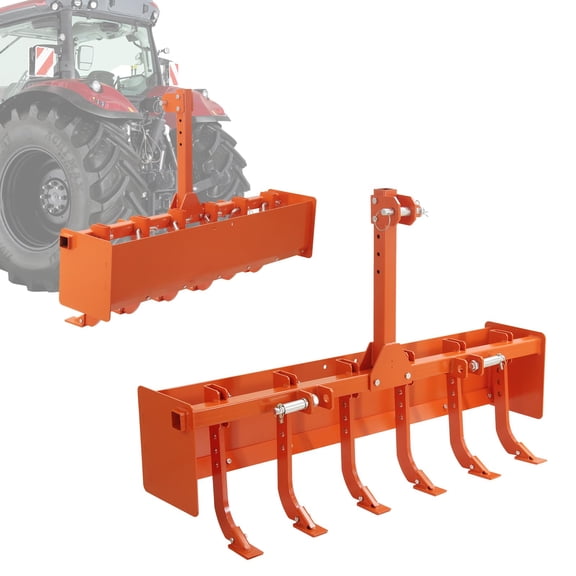 Ataujin 55" 3 Point Box Scraper Compatible with Cat 0 & Cat 1 Tractor, Box Blade Attachment with 6 Adjustable Scarifier Shanks for Leveling, Grading, Landscaping