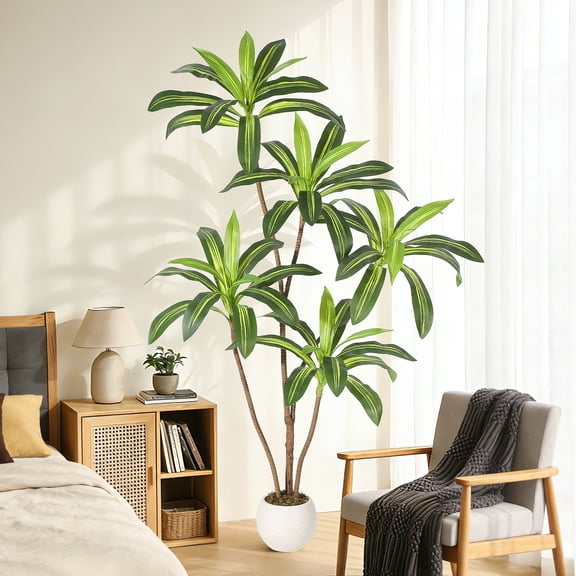 Ataujin Artificial Dracaena Tree, Fake Tree with Tall Planter Faux Yucca Tall Fake Floor Plant in Pot Artificial Plant for Home Office Living Room Entryway Porch Decor