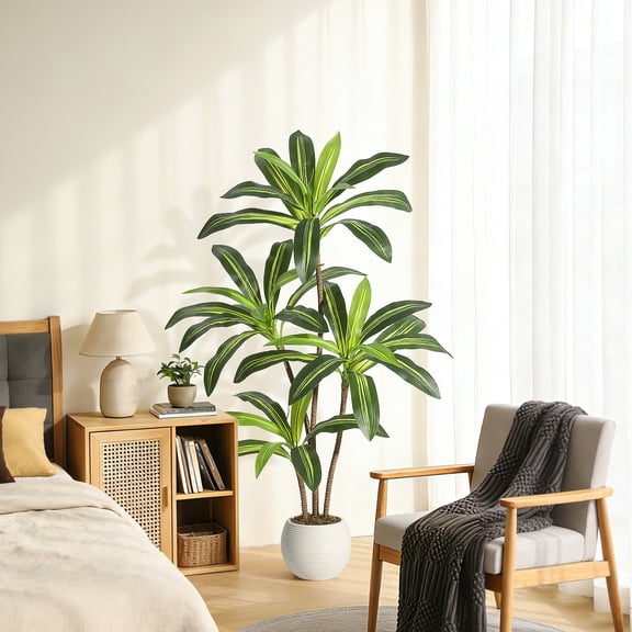 Ataujin Artificial Dracaena Tree, Fake Tree with Tall Planter Faux Yucca Tall Fake Floor Plant in Pot Artificial Plant for Home Office Living Room Entryway Porch Decor