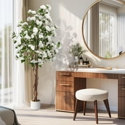 Ataujin Ataujin Artificial Osmanthus Tree 5FT, Indoor Outdoor Fake Plants Floor Flower Trees Decor, Faux Plant in Planter with Lifelike Flowers and Natural Wood Trunk, Tall Potted Fake Osmanthus